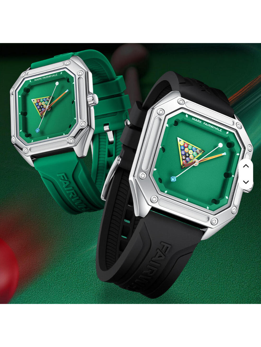 Mark Fairwhale Mens Pool Table Billiards Watch Quartz Rubber Strap 5580
